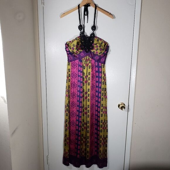 Kale Bob Silk Blend Colorful Boho Sleeveless Maxi Dress Size XS - Picture 1 of 9